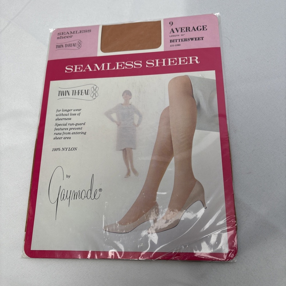 New Vintage Gaymode Seamless Sheer Bittersweet‎ Stockings 9 Long 100% Nylon Hose